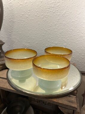 Amber Rim Blown Glass Dessert Cups - Set of 3